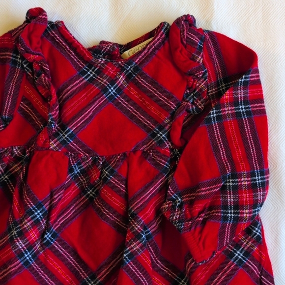 george festive winter christmas plaid flannel ruffle blouse 3-6 months baby girl - Picture 3 of 7